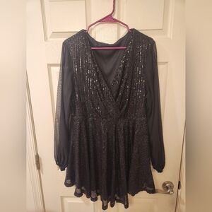 Black Sequin Long Sleeve Mini Dress